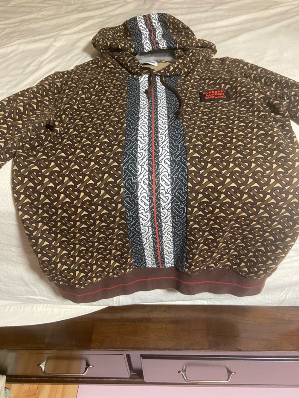 Burberry Brown Monogram Hoodie with Contrasting Center Panel